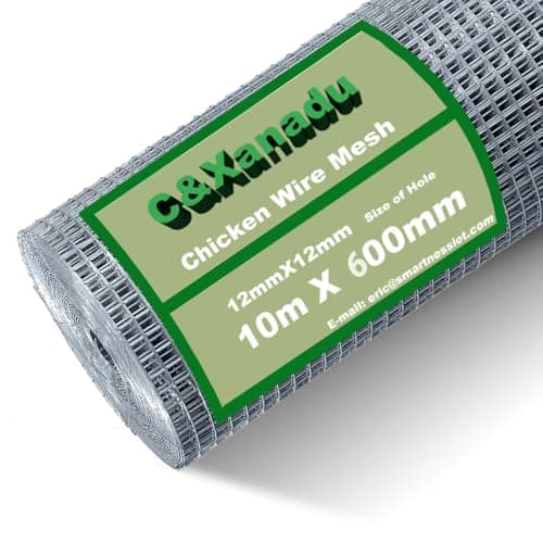 Image of C&Xanad 600mm X 10m Chicken Wire Mesh Roll,Garden Wire Fencing,12mm Holes Aviary Wire Mesh, Hot Dip Galvanised Welded Mesh Panels for Poultry Pet Rabbit,Aviary,Garden Fence Animal Barrier.