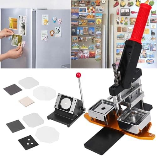 Image of Fridge Magnet Maker Machine Kit with Paper Cutter, Includes 100 Cardboard/Acrylic Magnet Sets, Perfect for DIY Badge Making and Creative Projects