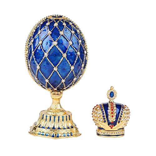 Image of QIFU Hand Painted Blue Easter Egg Style Enamel Trinket Box, Unique Jewelry Storage Box(QF5452)