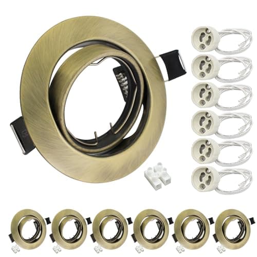 Image of Wondlumi 6X GU10 Downlights for Ceilings 360° Tilt Swivel Recessed Ceiling Lights Metal Frame Round Antique Brass Spotlights Fitting, Outer Diameter: 90mm, Cut-Out Hole: 68-85mm, No Bulbs