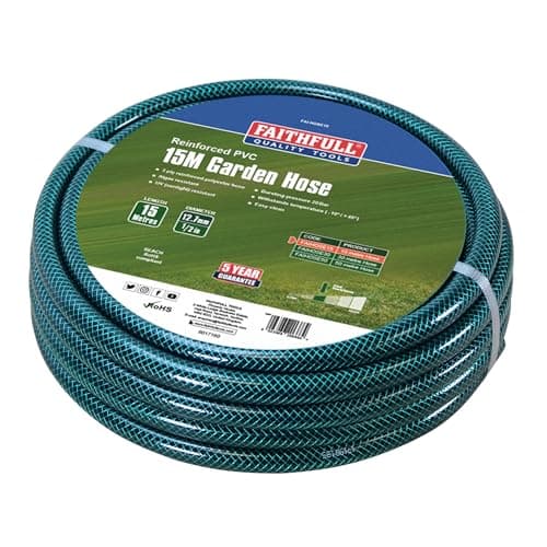 Image of Faithfull 15M (49ft) Reinforced Hose 12.7mm (1/2 Inch) Diameter – PVC Garden Hose Pipe