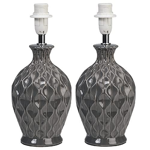 Image of 2 Pack - Slate Grey Vintage Ceramic Table Desk Lamp Base | 28cm Height | 1 x SES E14 Lamp Bulb Required | in-Line Switch | UK Approved | Honeycomb Urn Design