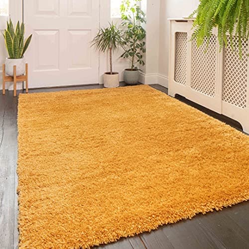 Image of Ochre Yellow Mustard Modern Rug Living Room Extra Large Small Medium Rectangular Size Soft Touch Thick Pile Bedroom Area Rugs Non Shedding 200cm x 290cm