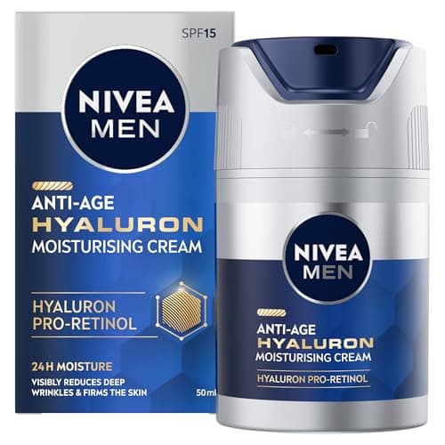 Image of NIVEA MEN Anti-Age Hyaluron SPF15 Moisturising Face Cream (50ml), Anti Wrinkle Face Cream with Hyaluronic Acid and Pro-Retinol, Men's Moisturiser Visibly Reduces Deep Wrinkles and Firms Skin