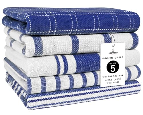 Image of Trade Fountain Tea Towels - Pack of 5 Tea Towels for kitchen Accessories - 50 X 70 CM Kitchen Towels - Extra Absorbent Dish Cloth - 100% Pure Cotton (Blue)