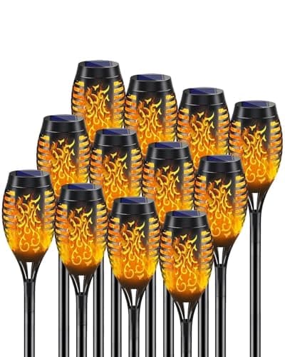Image of KALAHOL Solar Light Outdoor Garden, 52CM Tall, Solar Flickering Dancing Flame Lights, Dusk to Dawn Auto On/Off, IP65 Waterproof, Solar Torch Lights for Pathway Patio Yard Garden (12 Pack)