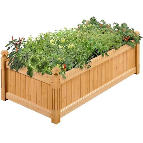 Image of Yaheetech 117 × 59 × 40 cm Wooden Raised Garden Bed, Horticulture Wood Rectangular Garden Planter Outdoor, Raised Planter Box for Yard/Greenhouse/Vegetable/Flower/Herbs, Light Brown