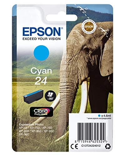 Image of Epson 24 Cyan Elephant Genuine, Claria Photo HD Ink Cartridge