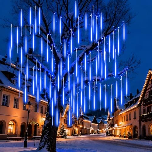 Image of DoXtreme Meteor Shower Lights Outdoor, Christmas Lights 20 Tubes 960 LEDs IP65 Waterproof, 20x50cm for Party Wedding Tree Garden String Wedding Christmas Festival Decorations Blue