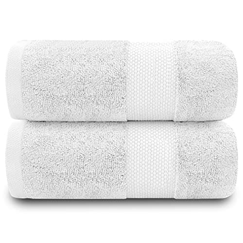 Image of GC GAVENO CAVAILIA Pack of 2 Large Jumbo Bath Sheet 100x180cm - 700 GSM 100% Egyptian Cotton Quick Dry & Highly Absorbent Bath Towels – Soft Plush Towel for Home, Spa & Hotel – White