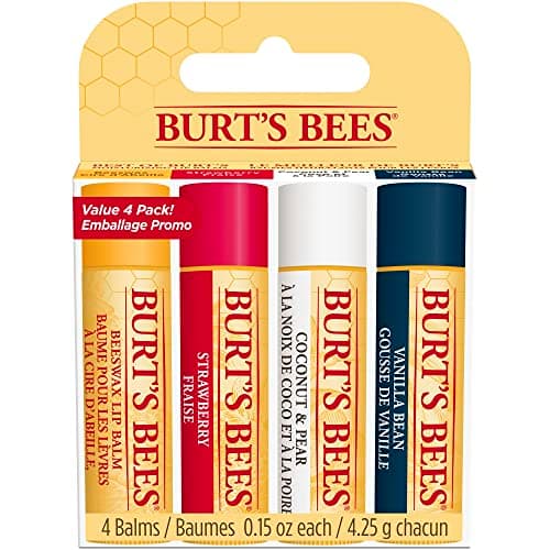 Image of Burt's Bees Lip Balm Multipack, Lip Balm Set, Beeswax, Strawberry, Coconut & Pear, Vanilla Bean, Best of Burt's, 4x4.25g