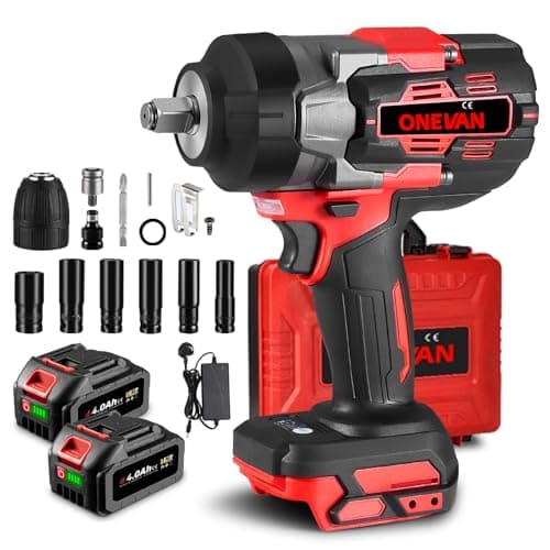 Image of Impact Wrench 1/2 inch - Cordless Impact Gun 1253.9 ft·lbs (1700 N.m)Max Torque Brushless Impact Wrenches, 3 Speed Forward and 2 Reverse Impact Driver, 2*4.0Ah Battery, 6 Sockets, for Car Tyre Change