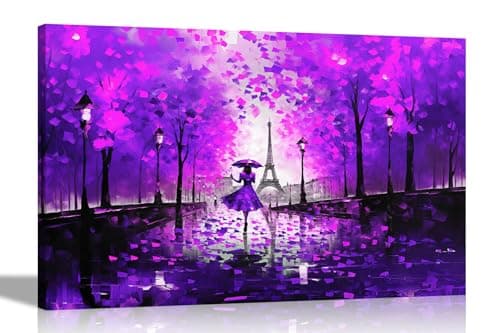 Image of Artley Prints - Autumn Stroll in Paris Purple Extra Large Canvas Wall Art | Framed Pictures for Living Room, Bedroom | Modern Prints Artwork for Hanging 101 x 76cm (40 x 30 inches)