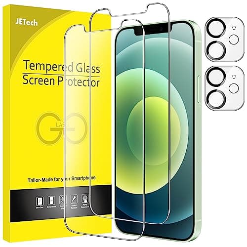 Image of JETech Screen Protector for iPhone 12 mini 5.4-Inch with Camera Lens Protector, 9H Tempered Glass Film, HD Clear, 2-Pack Each