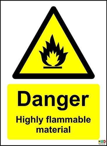 Image of Danger Highly Flammable Material Safety Sign - Self adhesive sticker 200mm x 150mm