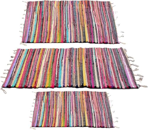 Image of RelianceUK Handmade Chindi Rug Ideal for Indoor & Outdoor Use, Kitchen & Garden, Washable Rag Rugs Door Mats, Floor Mat, 100% Recycled, Multi Colour Rugs (50 x 80 cm)