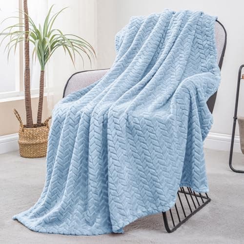 Image of Exclusivo Mezcla Fleece Throw Blanket for Sofa and Bed, 127x178 CM Soft Cozy Jacquard Flannel Blankets, Lightweight Fuzzy Plush Warm Throws for All Seasons, Light Blue