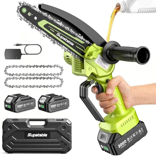 Image of Supstable Mini Chainsaw 6 Inch, Cordless Electric Chainsaw with Auxiliary Handle & Guard, Small Battery Powered Chainsaw with 2 Batteries & Oiler for Women Seniors Garden Pruning