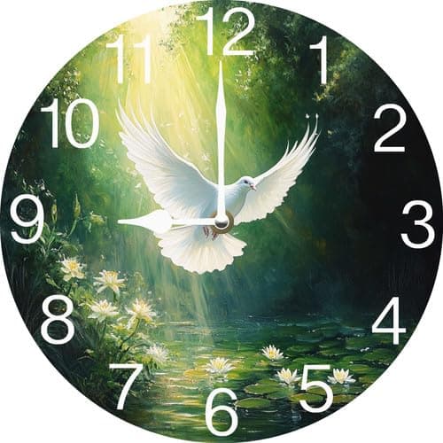 Image of Vdenvileye Peace Dove Clock 25cm Wooden Round Wall Clock Living Room Decoration Silent No Tick Battery Powered for Kitchen Bathroom Living Room
