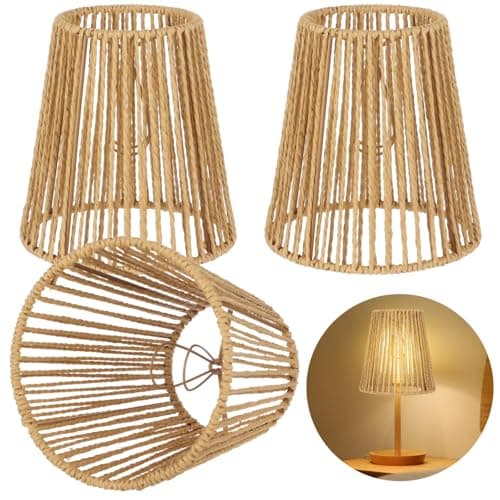Image of 3 PCS Rattan Lamp Shades, Clip-on Rattan Lamp Shade, Chandelier Candle Bulb Lampshade, Natural Touch Hand Woven Lampshade for Chandeliers, Pendants, Wall Sconces, 3.9 x 5.6 x 5.4 in