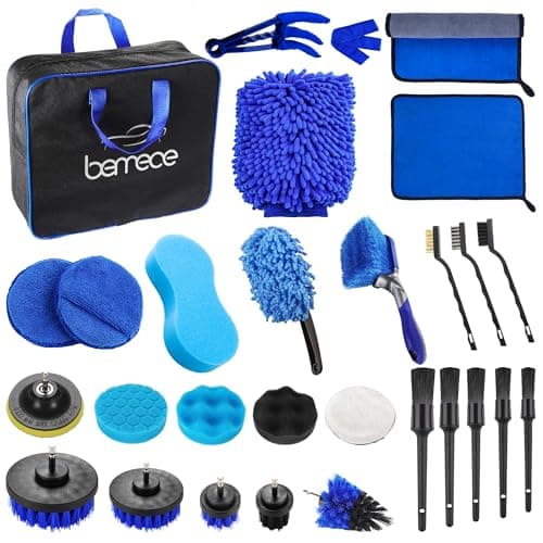 Image of Bemece 29 Piece car detailing kit, car cleaning kit for Cleaning Wheels, Interior, Exterior, Leather, Dashboard, Vents (Blue)…