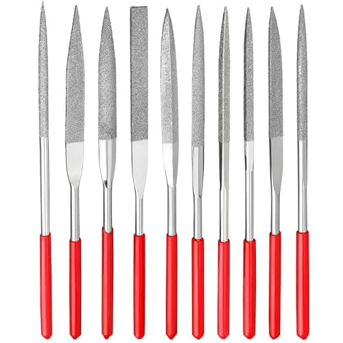 Image of 10 Pcs Diamond Needle File Set, Mini Needle Jewelry File Set, 150 Grit Diamond Needle File Set Precision Hand Tool Kit for Metal Wood Ceramic Jewelry Carving, 100mm x 2mm
