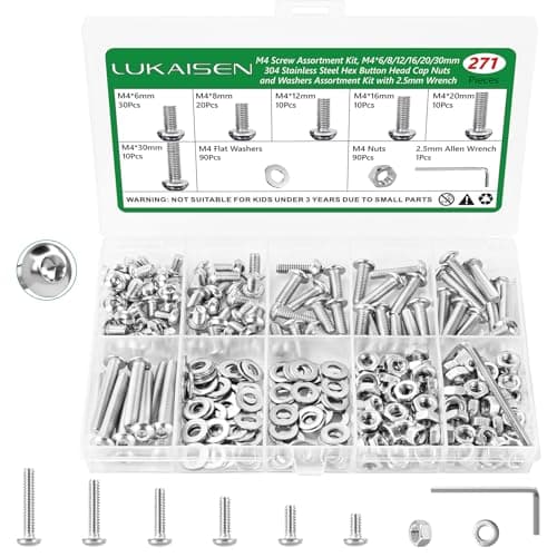 Image of Lukaisen 271PCS M4 Stainless Steel Screws Nuts and Washers Assortment Kit, 304 Grade Button Head Hex Socket Bolts Set with Allen Key, M4 x 6mm to 30mm Metric Machine Fasteners for DIY & Repairs