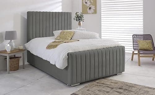 Image of AL SULTAN 6FT Super King Ottoman Storage Bummpy Line Bed Frame Upholstered In Plush Velvet Grey Bed End Lift - No Mattress (Grey Plush, 6FT Super King With Storage - No Mattress)