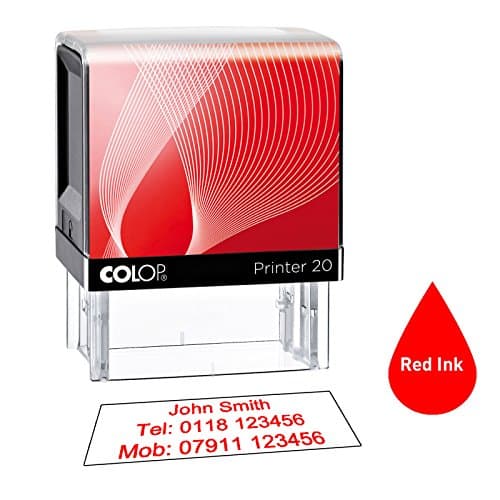 Image of Colop P20 38 x 14mm Personalised Custom Made Self-Inking Business Rubber Stamp with Red Ink and 3 Lines of Text