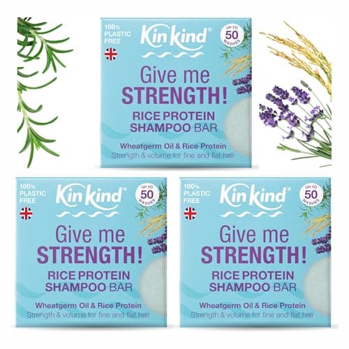 Image of KinKind Rice Water Shampoo Bar for Hair Growth. Give Me STRENGTH! 3 Shampoo Bars for hair UK made. Solid Shampoo Bar with Rice Protein. Natural Hair Thickening Menopause Shampoo Bar for Thinning, Fine