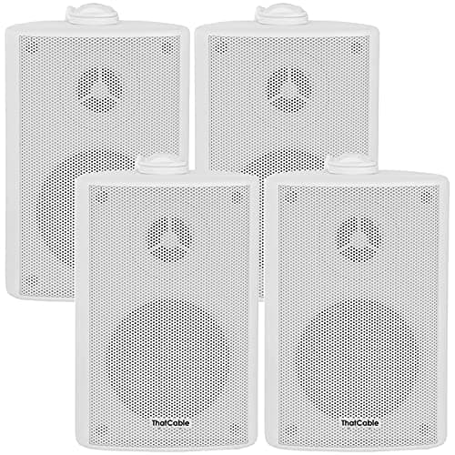 Image of (2 PAIR) 4x 3” 60W White Outdoor Rated Speakers *Wall Mounting HiFi Brackets Included* 8Ohm & 100V Perfect for Outside Garden Parties, Rain & Weatherproof IP54 Passive Cabinet - Loops