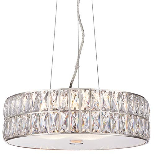 Image of LED Ceiling Pendant Light – 25W Warm White – Chrome & Clear Crystal Glass Shade – Modern Round Feature Lamp Rose Fitting – Control Geared Light Included