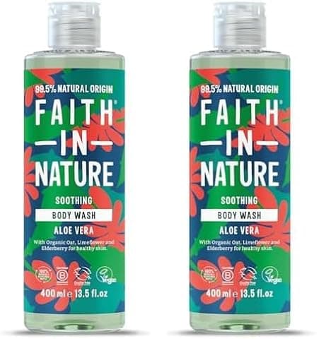 Image of Faith In Nature Natural Aloe Vera Body Wash, Soothing Shower Gel, Vegan and Cruelty Free, No SLS or Parabens, 400 ml (Pack of 2)