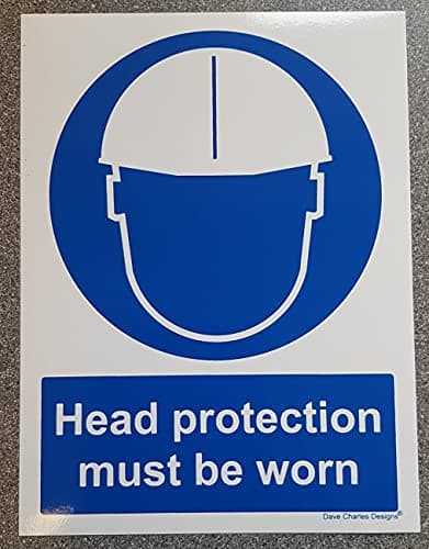 Image of Head Protection Must be Worn Sign - Self Adhesive Vinyl Sticker A5 150mm x 200mm The clearest Health and safety signs