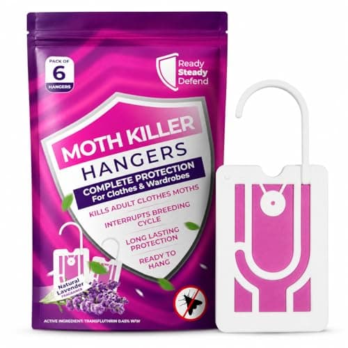 Image of 6-Pack Moth Killer Hangers for Wardrobes: Lavender-Scented Clothes Moth Repellent | Anti-Moth Protection for Wardrobes and Drawers | Up to 3 Months Protection per Hanger |