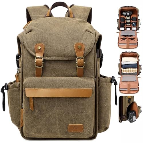 Image of Padwa Lifestyle Khaki Camera Backpack - Canvas Camera Bag with 16” Laptop/Lens & Tripod Compartment, Multipurpose Camera Backpacks for Professional Photographers