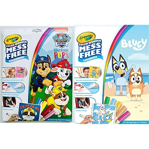 Image of CRAYOLA Paw Patrol Mighty Pups Color Wonder Mess Free Book Colour Wonder Bluey, Mess Free Colouring Pages With 5 Markers Included