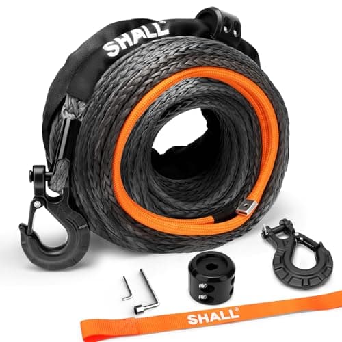 Image of SHALL Towing Straps & Ropes, 1/2" x 92FT(12mm x 28M) long Synthetic Winch Rope,16 Ton (35500Lbs), Protective Sleeve & Forged Winch Hook & Safety Pull Strap