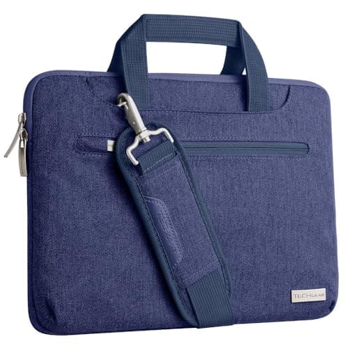 Image of TECHGEAR 11-12.3 inch Blue Laptop Case - 4-in-1 Convertible Design, Classic Handbag for Adults, Unisex - 3 Compartments, 2 Pockets, Shoulder Strap