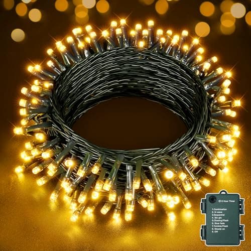 Image of Hopexy Fairy Lights Battery Operated, 10m 100 LEDs Fairy Lights, Waterproof Warm White String Lights Battery Powered with 8 Modes/Indoor/Outdoor Lights for Tree Garden Wedding Party Decorations