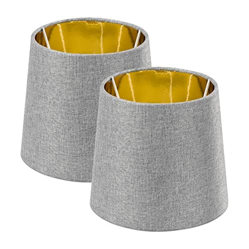 Image of Navaris Table Lampshade - Set of 2 - Tapered Lamp Shades for E14 Light - Pair of Contemporary Modern Lampshades - Grey Linen with Golden Inner Lining