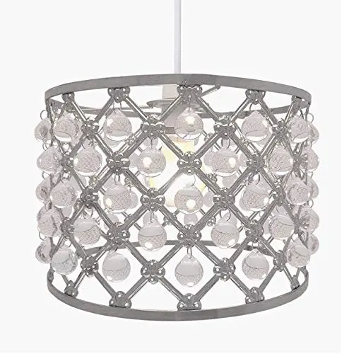 Image of Chandelier Style Ceiling Light Shade Droplet Pendant Acrylic Crystal Bead Luxury (Sparkly Light Shade Silver)