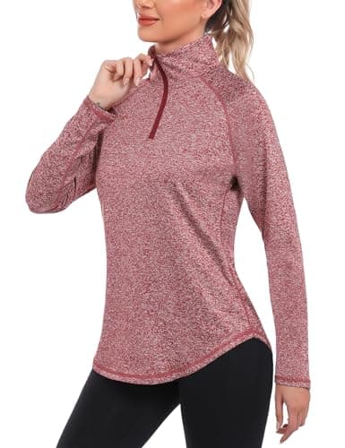 Image of iClosam Womens Long Sleeve Tops 1/4 Zip Polo Shirts UPF 50+ Running T-Shirt Quick Dry Gym Sports Workout Cycling Golf Tops Red