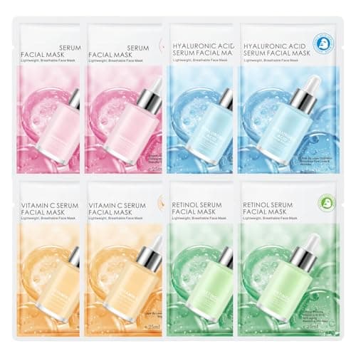 Image of Face Masks Skincare Set,8 Sheet Face Masks Multipack,Hyaluronic Acid & Vitamin C for Deep Hydration & Brightening,Hydrating Face Mask,Facial Mask & Moisturising for All Skin Types,Gift Sets for Women
