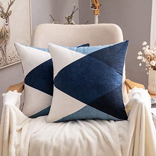 Image of MIULEE Geometric Cushion Covers Decorative Square Throw Pillow Case Pillowcases for Couch Livingroom Sofa Bed with Invisible Zipper 45cm x 45cm 18x18 Inches 2 Pieces Blue