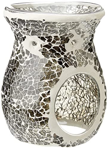 Image of Elegant Large Gunmetal Grey Glass Crackle Oil Burner - 17cm x 14cm (1 Pc.) - Luxurious Design, Premium Material, Aromatherapy Accessory - Ideal for Home & Office Decor