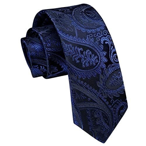 Image of Enlision Slim Paisley Ties for Men Classic Navy Blue Silk Tie for Formal Wedding Business Party 6cm