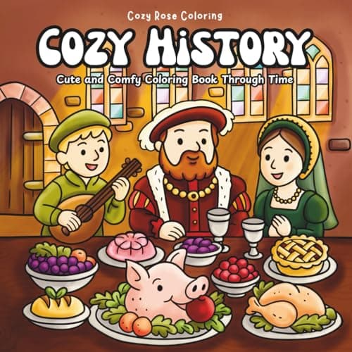 Image of Cozy History: A Cute and Comfy Coloring Book for All Ages | Relaxing Historical Scenes from Ancient Egypt, the Tudors, and more! | Whimsical Art for Adults & Kids by Cozy Rose Coloring