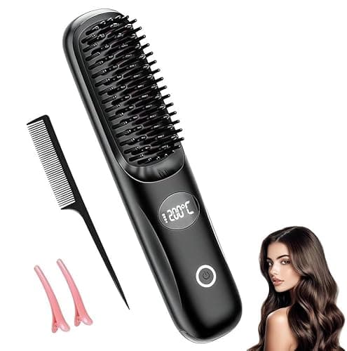 Image of Go Brush Pro for Short Hair, Rechargeable Hot Brush for Short Hairs, 3 Heat Settings Heated Styler for Short Hairs, Portable Cordless Hair Straighteners with LED Screen Hairs Styling in Travel