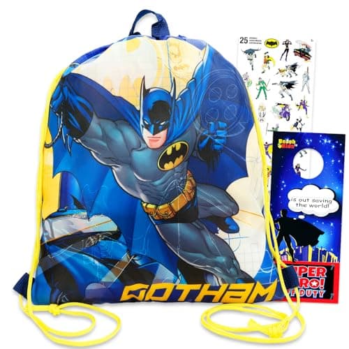 Image of DC Comics Batman Travel Bag Bundle - 4 Pack Batman Activity Set with Batman Cinch Bag, Stickers, Activity Pages, and More for Kids, Boys | Batman Travel Set, Batman Cinch Bag, Batman Travel Bag